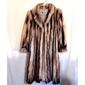 Vintage Victor Furs Full-Length Genuine Fitch fur Coat Brown Tan & Cream Size M